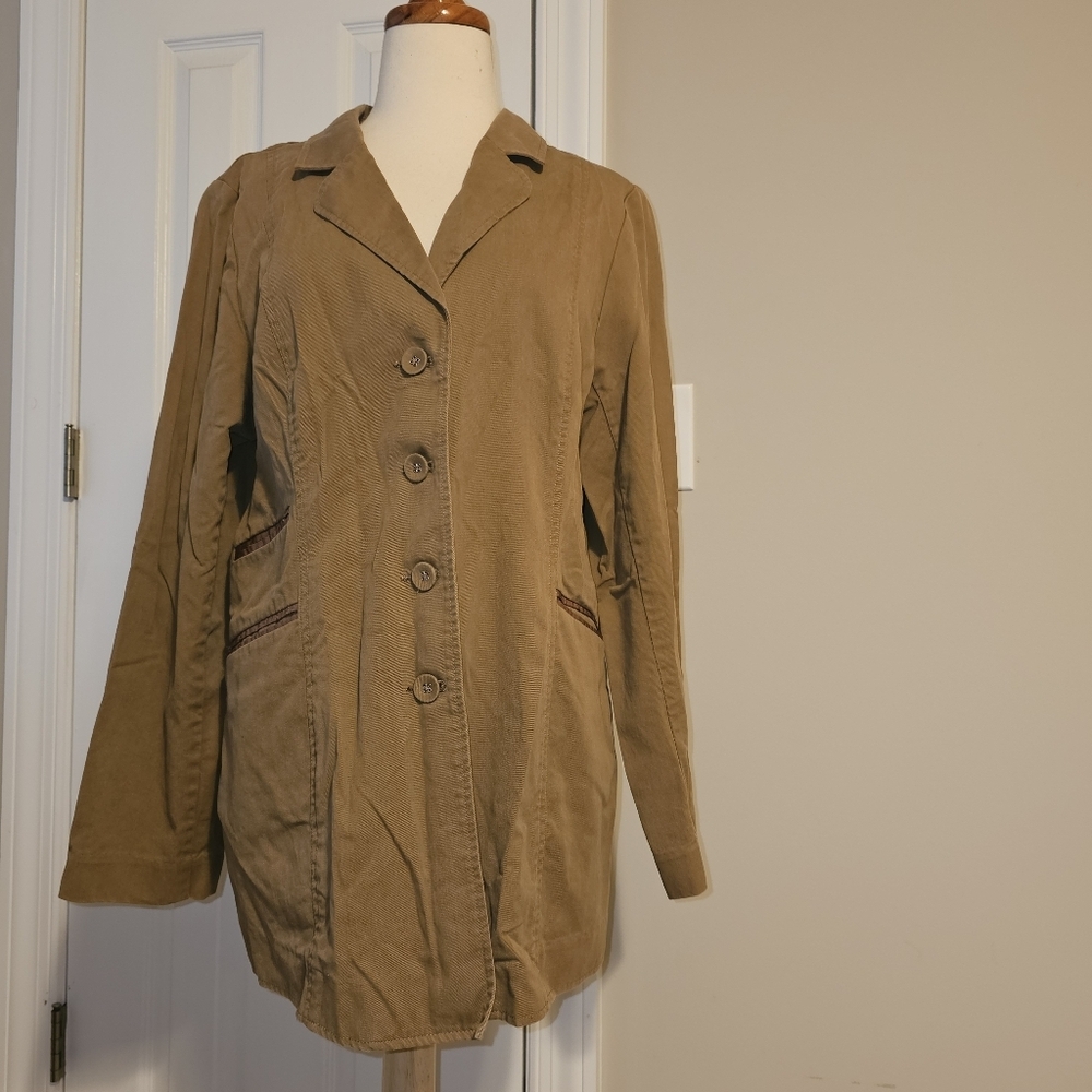 Susan Graver Tencel Lyocell Blend Khaki Blazer Jacket Medium